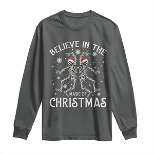 Funny Believe In The Magic Of Christmas Long Sleeve Shirt Xmas Skeleton TS11 Dark Heather Print Your Wear