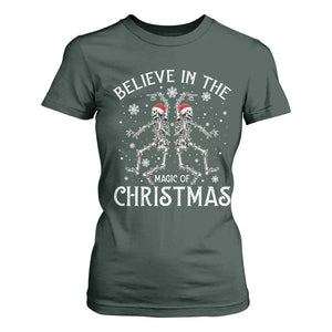 Funny Believe In The Magic Of Christmas T Shirt For Women Xmas Skeleton TS11 Dark Forest Green Print Your Wear