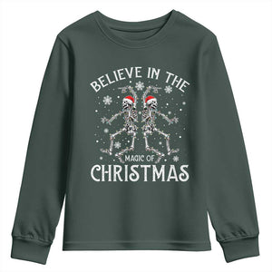 Funny Believe In The Magic Of Christmas Youth Sweatshirt Xmas Skeleton TS11 Dark Forest Green Print Your Wear