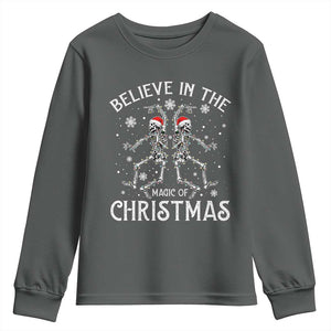 Funny Believe In The Magic Of Christmas Youth Sweatshirt Xmas Skeleton TS11 Dark Heather Print Your Wear