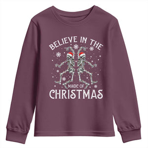 Funny Believe In The Magic Of Christmas Youth Sweatshirt Xmas Skeleton TS11 Maroon Print Your Wear