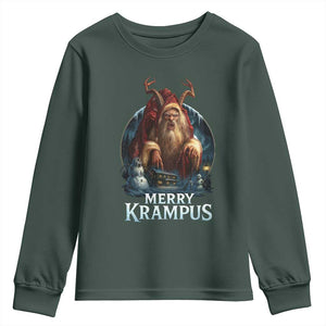 Christmas Krampus Youth Sweatshirt Merry Krampus Pagan Yule Nordic Xmas TS11 Dark Forest Green Print Your Wear