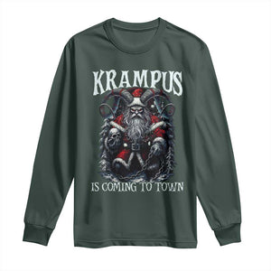Nordic Christmas Krampus Long Sleeve Shirt Krampus Is Coming To Town Horror Holiday Xmas TS11 Dark Forest Green Print Your Wear