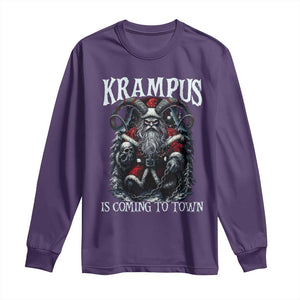 Nordic Christmas Krampus Long Sleeve Shirt Krampus Is Coming To Town Horror Holiday Xmas TS11 Purple Print Your Wear