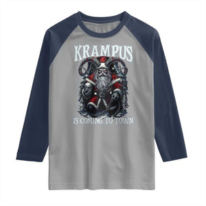 Nordic Christmas Krampus Raglan Shirt Krampus Is Coming To Town Horror Holiday Xmas TS11 Sport Gray Navy Print Your Wear
