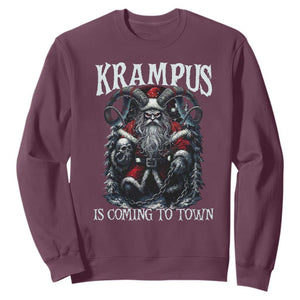 Nordic Christmas Krampus Sweatshirt Krampus Is Coming To Town Horror Holiday Xmas TS11 Maroon Print Your Wear