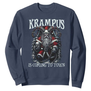 Nordic Christmas Krampus Sweatshirt Krampus Is Coming To Town Horror Holiday Xmas TS11 Navy Print Your Wear