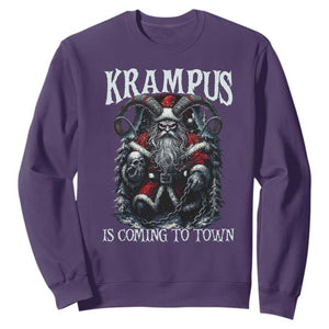 Nordic Christmas Krampus Sweatshirt Krampus Is Coming To Town Horror Holiday Xmas TS11 Purple Print Your Wear