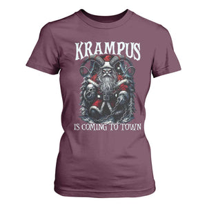 Nordic Christmas Krampus T Shirt For Women Krampus Is Coming To Town Horror Holiday Xmas TS11 Maroon Print Your Wear
