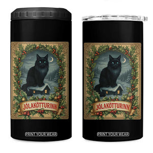 Nordic Christmas Cat 4 in 1 Can Cooler Tumbler Jolakotturinn Yule Cat Icelandic TS11 One Size: 16 oz Black Print Your Wear