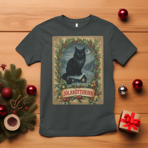 Nordic Christmas Cat T Shirt Jolakotturinn Yule Cat Icelandic TS11 Dark Heather Print Your Wear