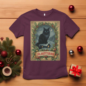 Nordic Christmas Cat T Shirt Jolakotturinn Yule Cat Icelandic TS11 Maroon Print Your Wear