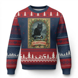 Nordic Xmas Cat Ugly Christmas Sweater Jolakotturinn Yule Cat Icelandic TS11 Navy Red Print Your Wear