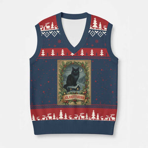 Nordic Xmas Cat V-Neck Knit Sweater Vest Jolakotturinn Yule Cat Icelandic TS11 Navy Red Print Your Wear