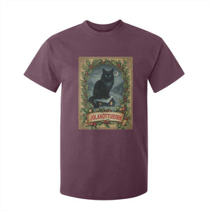 Nordic Christmas Cat T Shirt For Kid Jolakotturinn Yule Cat Icelandic TS11 Maroon Print Your Wear