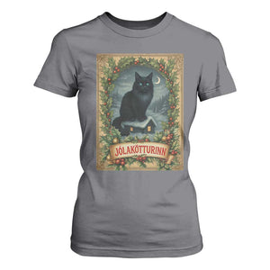 Nordic Christmas Cat T Shirt For Women Jolakotturinn Yule Cat Icelandic TS11 Charcoal Print Your Wear
