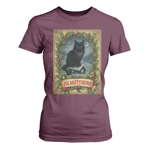 Nordic Christmas Cat T Shirt For Women Jolakotturinn Yule Cat Icelandic TS11 Maroon Print Your Wear