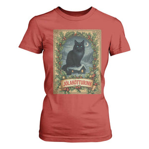 Nordic Christmas Cat T Shirt For Women Jolakotturinn Yule Cat Icelandic TS11 Red Print Your Wear