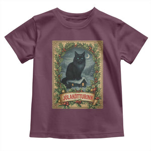 Nordic Christmas Cat Toddler T Shirt Jolakotturinn Yule Cat Icelandic TS11 Maroon Print Your Wear