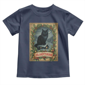 Nordic Christmas Cat Toddler T Shirt Jolakotturinn Yule Cat Icelandic TS11 Navy Print Your Wear