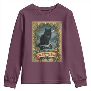 Nordic Christmas Cat Youth Sweatshirt Jolakotturinn Yule Cat Icelandic TS11 Maroon Print Your Wear
