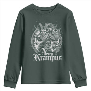 Christmas Krampus Youth Sweatshirt Merry Krampus Norse Pagan Yule Horror Xmas TS11 Dark Forest Green Print Your Wear