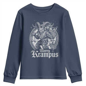 Christmas Krampus Youth Sweatshirt Merry Krampus Norse Pagan Yule Horror Xmas TS11 Navy Print Your Wear