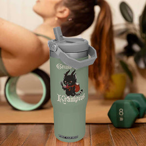 Christmas Krampus Cat Flip Straw Tumbler Gruss Vom Krampus Pagan Yule Xmas TS11 One Size: 30 oz Moss Green Print Your Wear