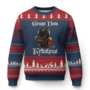 Xmas Krampus Cat Ugly Christmas Sweater Gruss Vom Krampus Pagan Yule Xmas TS11 Navy Red Print Your Wear