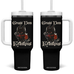 Christmas Krampus Cat Tumbler With Handle Gruss Vom Krampus Pagan Yule Xmas TS11 One Size: 40 oz Black Print Your Wear