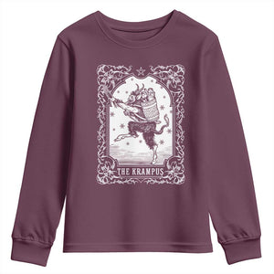 Christmas Krampus Youth Sweatshirt Pagan Yule Nordic Xmas Krampus Evil Tarot Card TS11 Maroon Print Your Wear