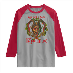 Nordic Christmas Krampus Raglan Shirt Gruss Vom Krampus Pagan Yule Xmas TS11 Sport Gray Red Print Your Wear