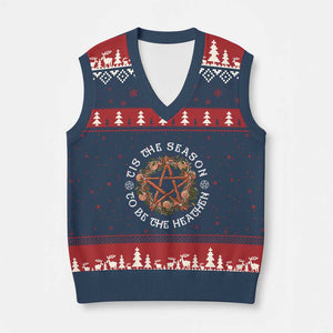 Tis The Season To Be The Heathen V-Neck Knit Sweater Vest Pagan Christmas Yule Holiday TS11 Navy Red Print Your Wear