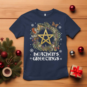 Heathens Greeting T Shirt Pagan Christmas Wreath Yule Holiday TS11 Navy Print Your Wear