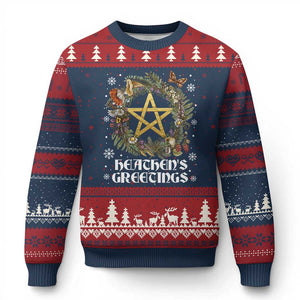 Heathens Greeting Ugly Christmas Sweater Pagan Xmas Wreath Yule Holiday TS11 Navy Red Print Your Wear