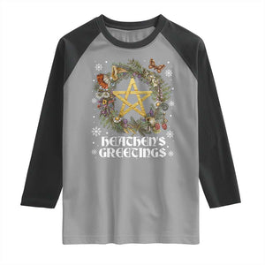 Heathens Greeting Raglan Shirt Pagan Christmas Wreath Yule Holiday TS11 Sport Gray Black Print Your Wear