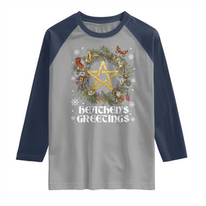 Heathens Greeting Raglan Shirt Pagan Christmas Wreath Yule Holiday TS11 Sport Gray Navy Print Your Wear