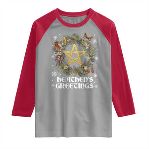 Heathens Greeting Raglan Shirt Pagan Christmas Wreath Yule Holiday TS11 Sport Gray Red Print Your Wear