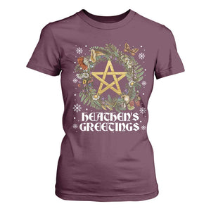 Heathens Greeting T Shirt For Women Pagan Christmas Wreath Yule Holiday TS11 Maroon Print Your Wear