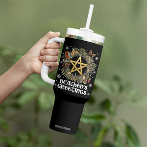 Heathens Greeting Tumbler With Handle Pagan Christmas Wreath Yule Holiday TS11 Print Your Wear