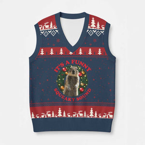 Funny Xmas Vacation Squirrel Movie V-Neck Knit Sweater Vest It Is A Funny Squeaky Sound Xmas Wreath TS11 Navy Red Print Your Wear