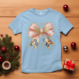 Jesus Christmas Coquette Bow Nativity Bible Verse Christian T Shirt TS11 Light Blue Print Your Wear