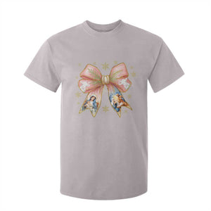 Jesus Christmas Coquette Bow Nativity Bible Verse Christian T Shirt For Kid TS11 Ice Gray Print Your Wear