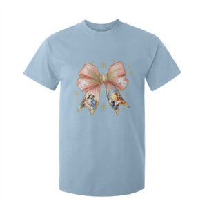 Jesus Christmas Coquette Bow Nativity Bible Verse Christian T Shirt For Kid TS11 Light Blue Print Your Wear