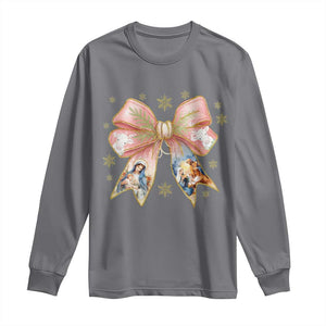 Jesus Christmas Coquette Bow Nativity Bible Verse Christian Long Sleeve Shirt TS11 Charcoal Print Your Wear