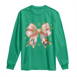 Jesus Christmas Coquette Bow Nativity Bible Verse Christian Long Sleeve Shirt TS11 Irish Green Print Your Wear