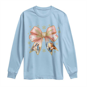 Jesus Christmas Coquette Bow Nativity Bible Verse Christian Long Sleeve Shirt TS11 Light Blue Print Your Wear