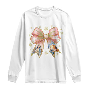 Jesus Christmas Coquette Bow Nativity Bible Verse Christian Long Sleeve Shirt TS11 White Print Your Wear