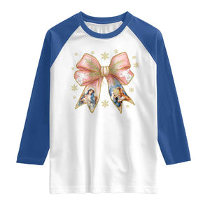 Jesus Christmas Coquette Bow Nativity Bible Verse Christian Raglan Shirt TS11 White Royal Print Your Wear