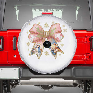 Jesus Christmas Coquette Bow Nativity Bible Verse Christian Spare Tire Cover TS11 White Print Your Wear